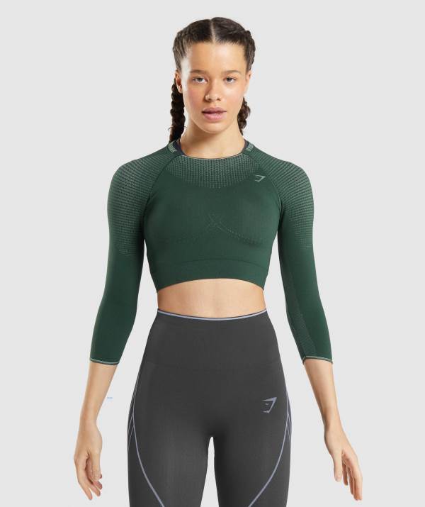 Damske Crop Top Gymshark Apex Seamless Obsidian Zelene Hnede / Zelene | KD2760594